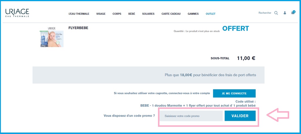 Où mettre mon code promo Uriage valide ?